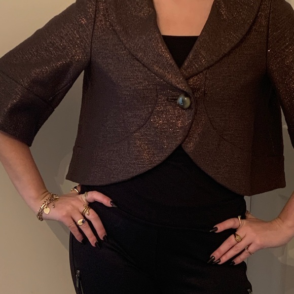 MARC JACOBS Jacket Retro Glam Bronze Metallic Cropped Career - Picture 2 of 15